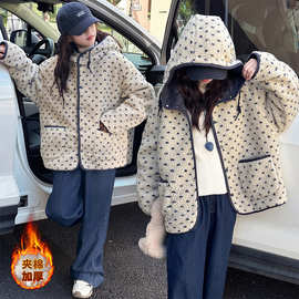 女童冬装加厚毛毛衣外套大儿童装连帽夹棉上衣女孩羊羔绒深秋衣服