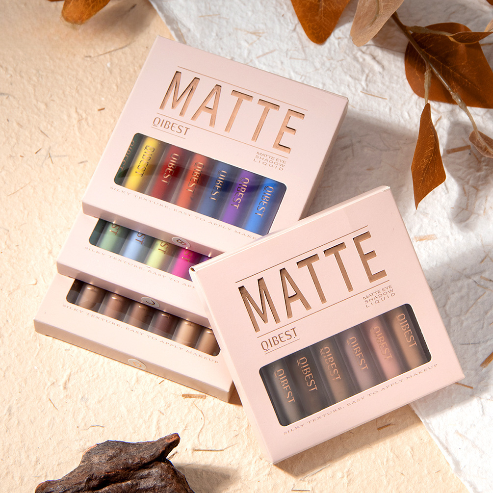 QIBEST Matte Liquid Eye Shadow Fog Feeling Modified Face Nude Earth Color Stereo Eye and Cheek Dual-Use Suit