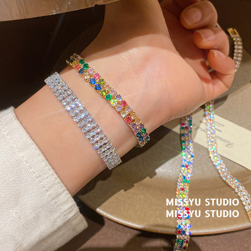 Sparkling Starry Gemstone Multi-Layer Bracelet 18K Real Gold Electroplated Zircon Bracelet Fashionable Versatile High-End Jewelry