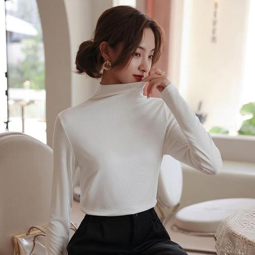 Half-height turtleneck velvet basic top women's autumn innerwear stylish long-sleeved T-shirt top slim fit versatile warm clothing