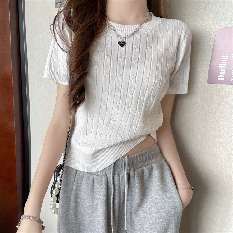 Retro knitted short sleeve T-shirt