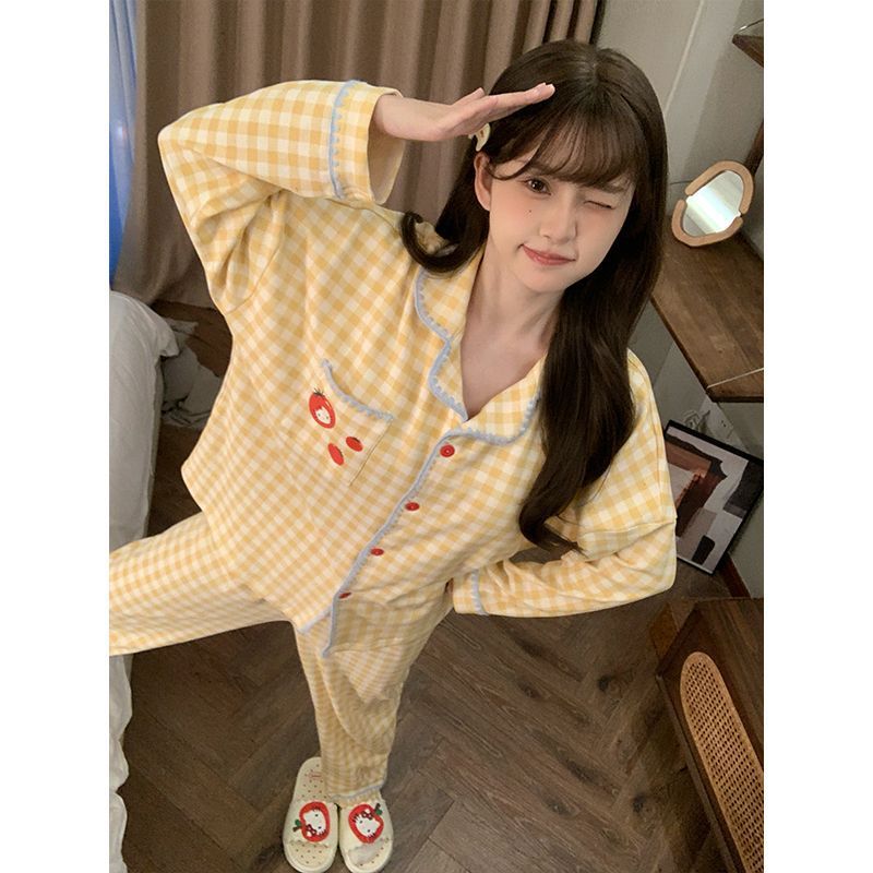 2025新款睡衣女春秋季棉绸大码长袖套装甜美韩系ins家居服可外穿|undefined