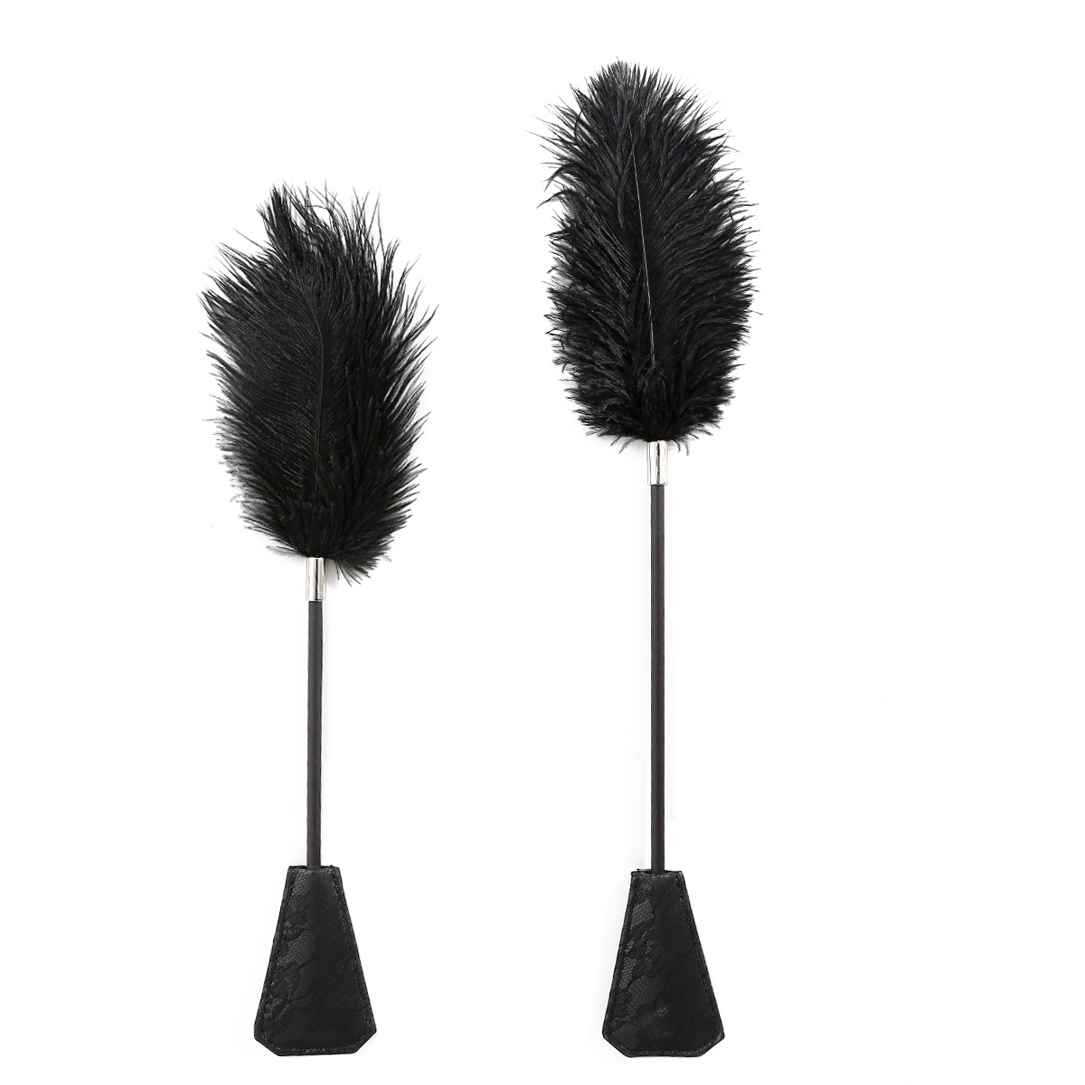 Juguetes sexuales para adultos, latidos de cuero, latidos de mano SM, plumas de sujeción, plumas de avestruz, cuero negro, latidos de encaje, metal, latidos SP