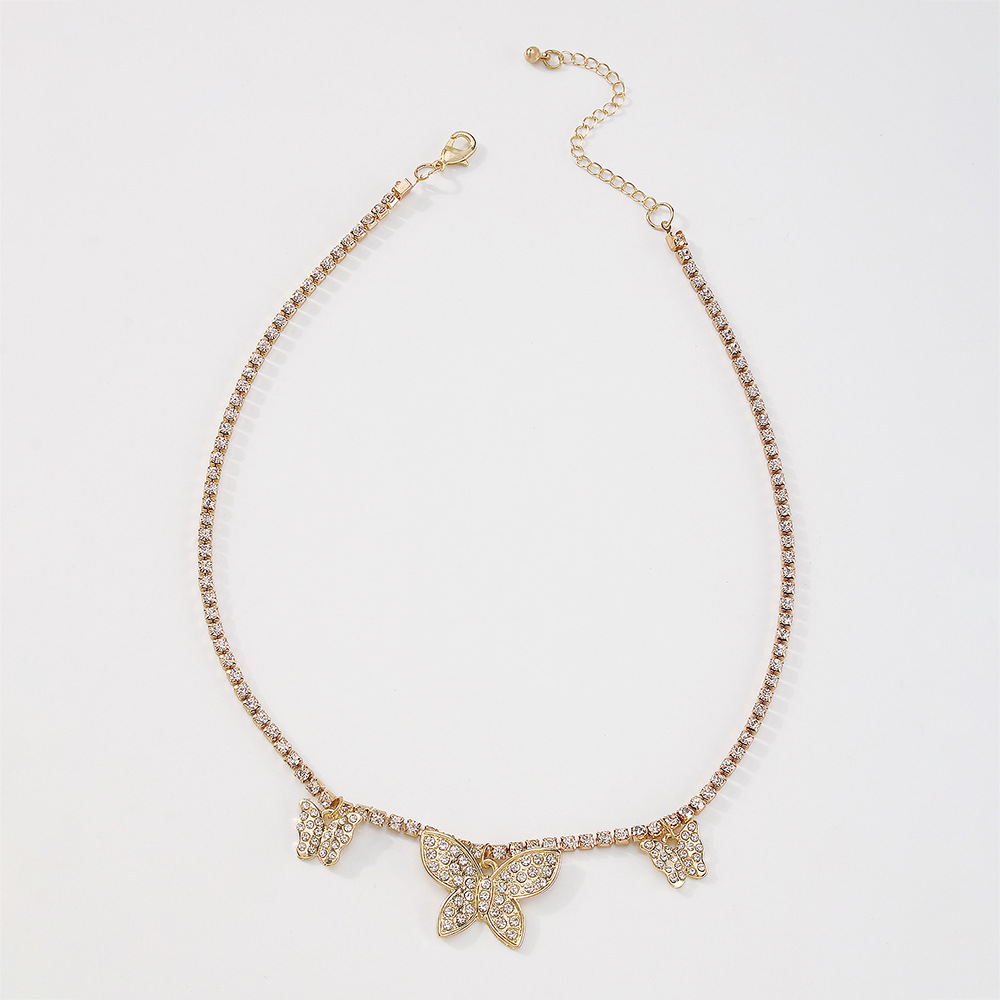 N9244 Personalized Hip Hop Diamond Butterfly Necklace Fashion Retro Artistic Necklace Europe and Ame