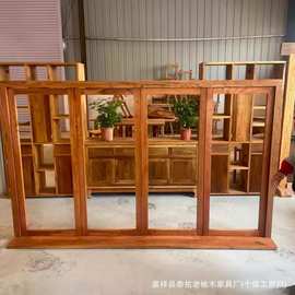 老榆木实木窗框推拉式装饰窗中式奶茶店咖啡店折叠推拉窗框复古窗