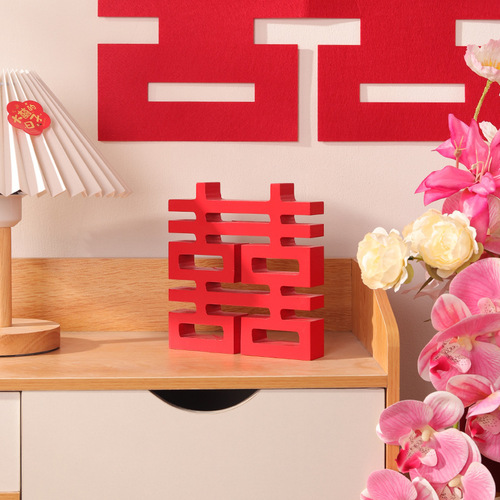 Chinese-style wooden double happiness ornament engagement wedding room decoration home decoration craft artifact