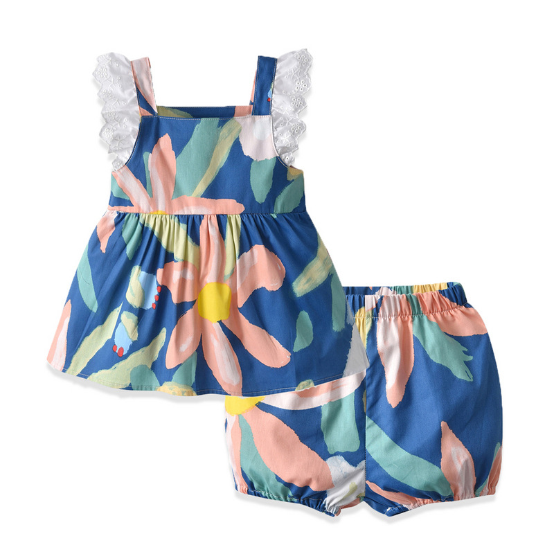 Vestido de princesa pastoral para niñas de comercio exterior 2025 verano nuevo estilo vestido de estampado de tirantes de algodón falda de encaje de moda