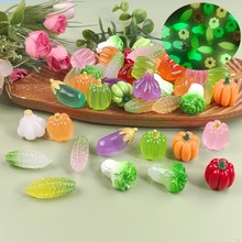 跨境可爱仿真小蔬菜微景观diy小摆件 茄子大蒜甜椒玉米树脂工艺品