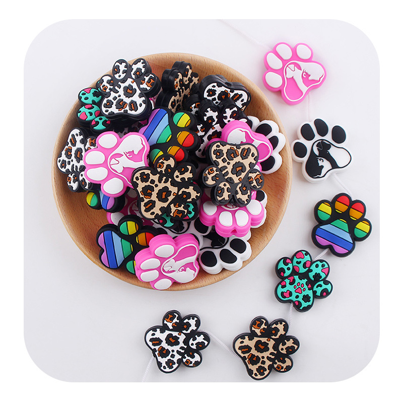 Productos para bebés dibujos animados animales de leopardo garra de perro perlas de silicona bebés DIY tetina cadena de dientes molares accesorios de pulsera de goma