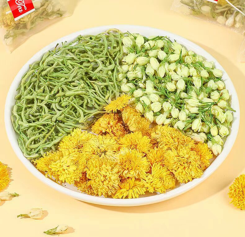 Honeysuckle Chrysanthemum Jasmine Tea Bags Jin Yin Hua Ju Hua Herbal Wellness Tea 100 Bags Family Pack specifications