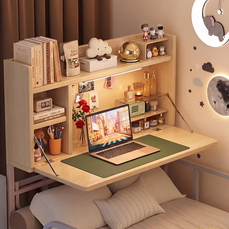 Foldable dormitory bed table, student bedside table, floating study table, simple dormitory bunk bed desk
