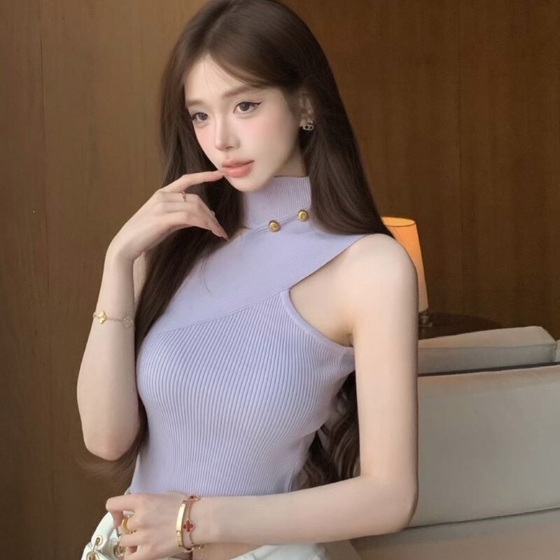 New Stylish Asymmetrical One-Shoulder Halter Knit Tank Top for Summer, Slim Fit, Trendy Fashion Top New Stylish Asymmetrical One-Shoulder Halter Knit Tank Top for Summer, Slim Fit, Trendy Fashion Top