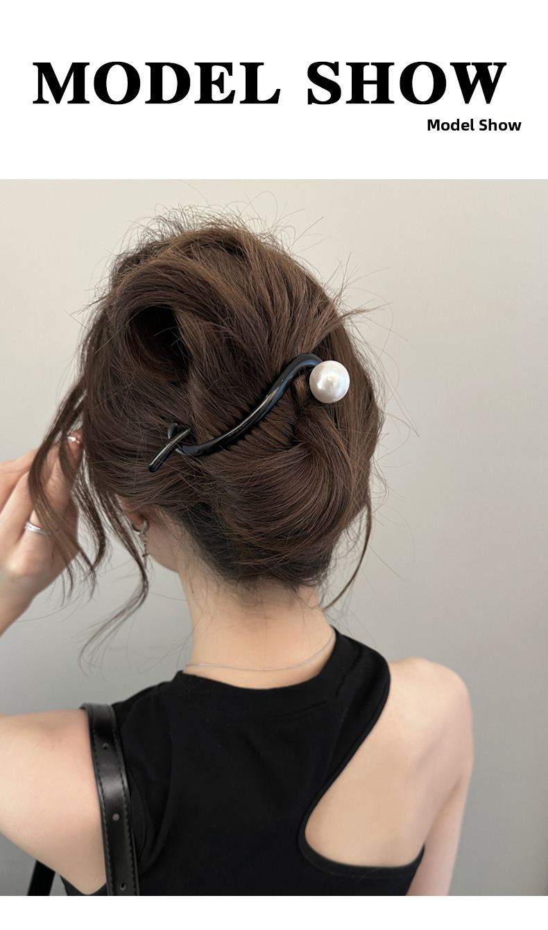 Eenvoudige bruine parelgreepclip voor dames 2024 nieuwe stijl gedraaide haarspeld achterhoofd haaienclip haaraccessoires_voghion.com