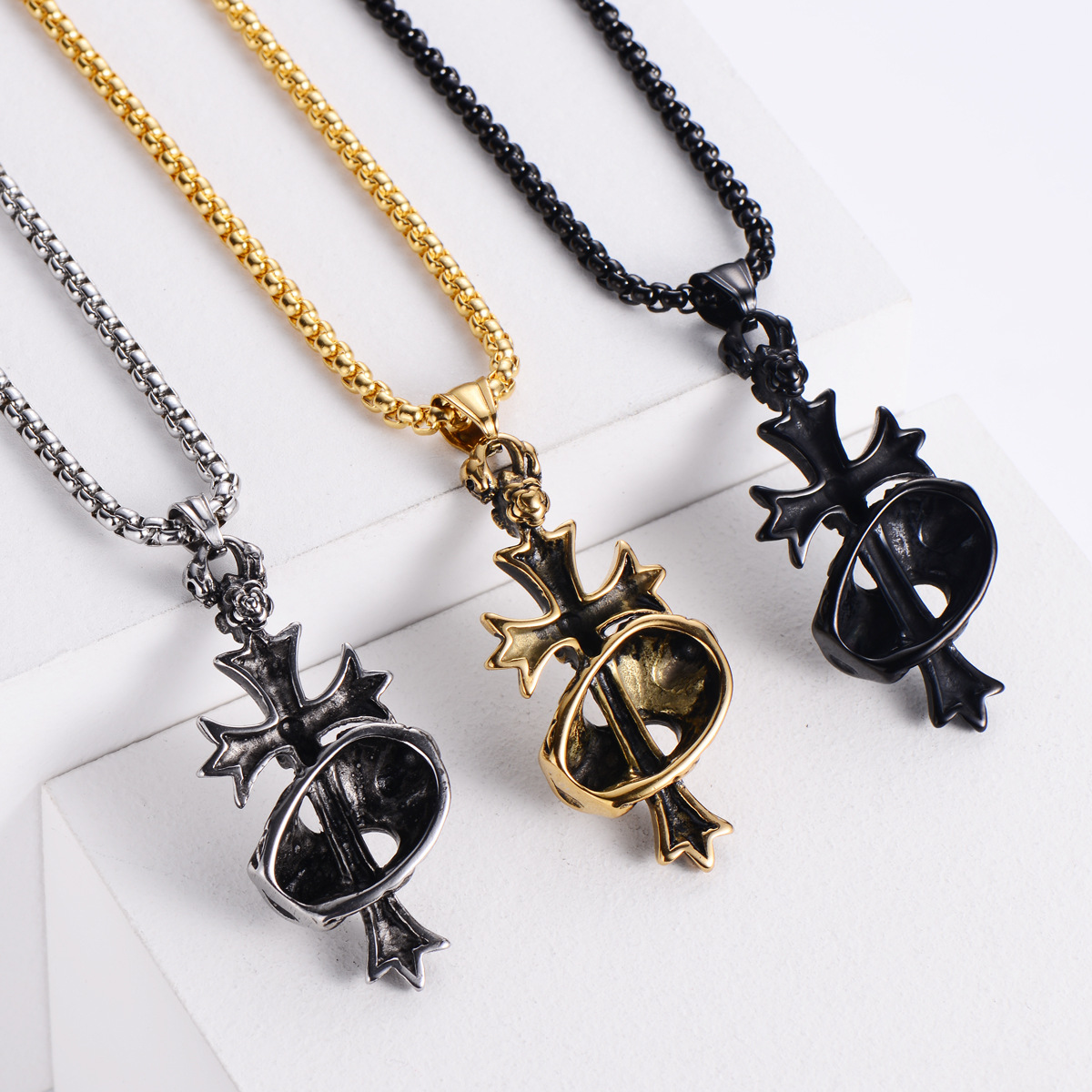 13g Weight Skull Pattern Unisex Gender Retro Style Gold, Silver, Black Color Skull Cross Jesus Stainless Steel Punk Style Pendant Wholesale Nihaojewelry 4