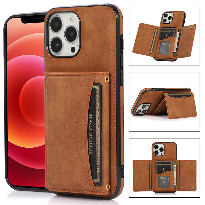 Apple 17Promax Mobile Phone Leather Case Suitable for Iphone16E Multifunctional Protective Case 15 Wallet-Style Mobile Phone Case