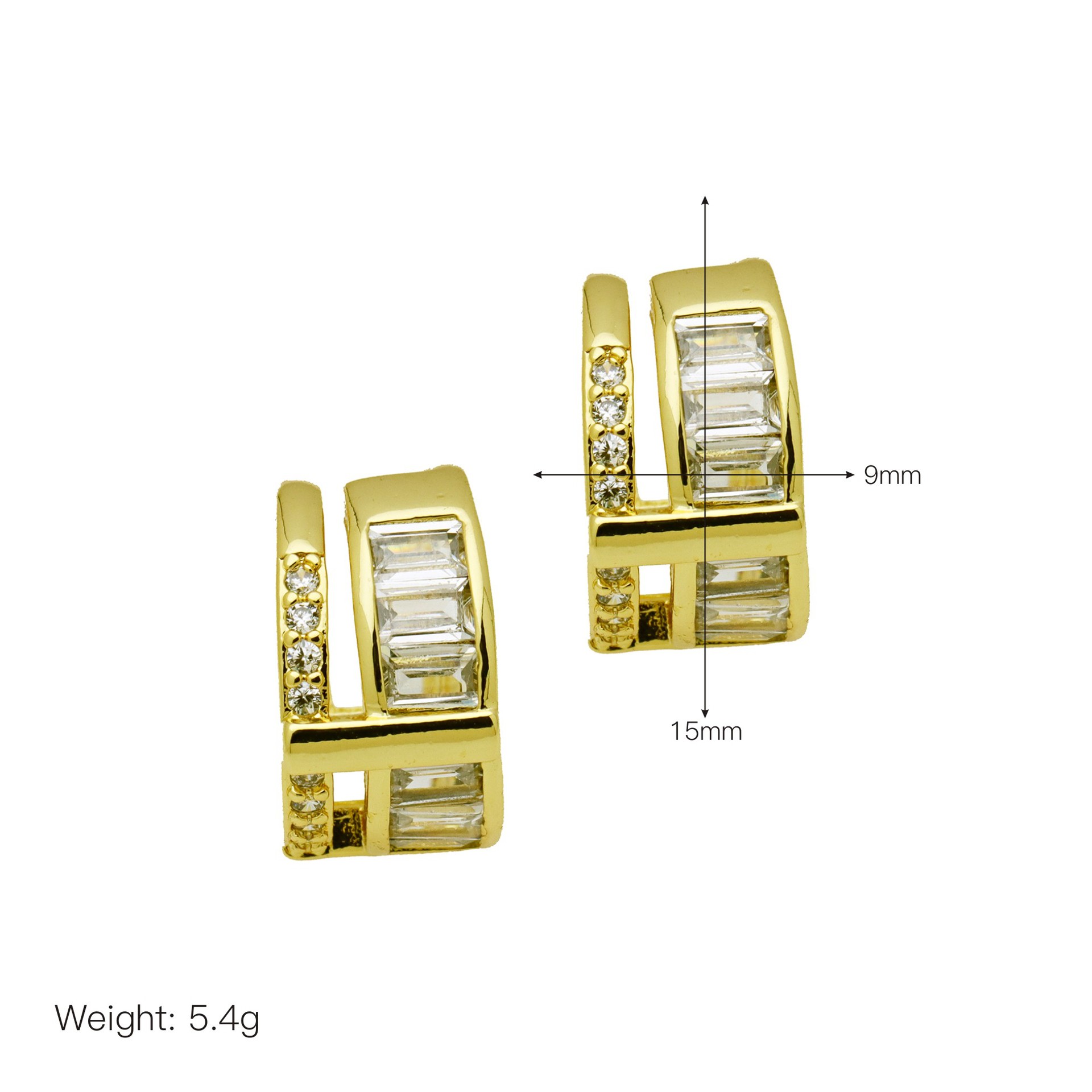 Inlay Design 1 Pair Shiny IG Style Geometric Heart Shape Inlay Copper Zircon 18K Gold Plated Ear Cuffs