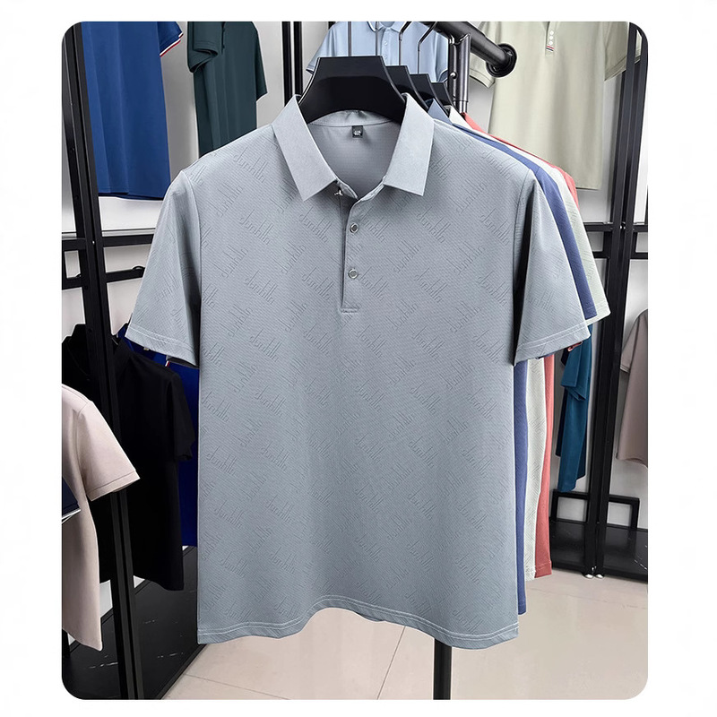 Summer Middle-Aged Men's Casual Short-Sleeved T-Shirt Dad's Lapel Shirt Men's Ice Silk T-Shirt Men's Grandpa Clothes