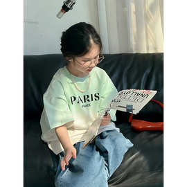 儿童夏季服装爆款女童夏季衣服撞色设计感清新舒适短袖圆领T恤衫