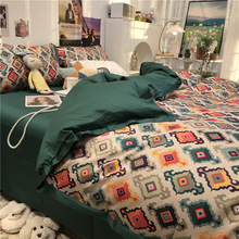 欧美式丝滑60s长绒棉床上四件套纯棉被套1.5m1.8米床单简约J^