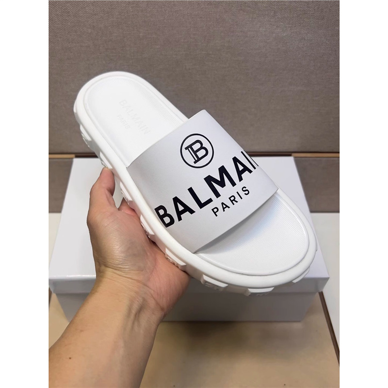 European Luxury Brand Balmain Men's Slip-On Shoes Shock-Absorbing Genuine Leather Slippers