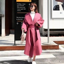 大连新款高级感双面羊绒大衣大码宽松肥大粉色中长款羊毛呢女外套