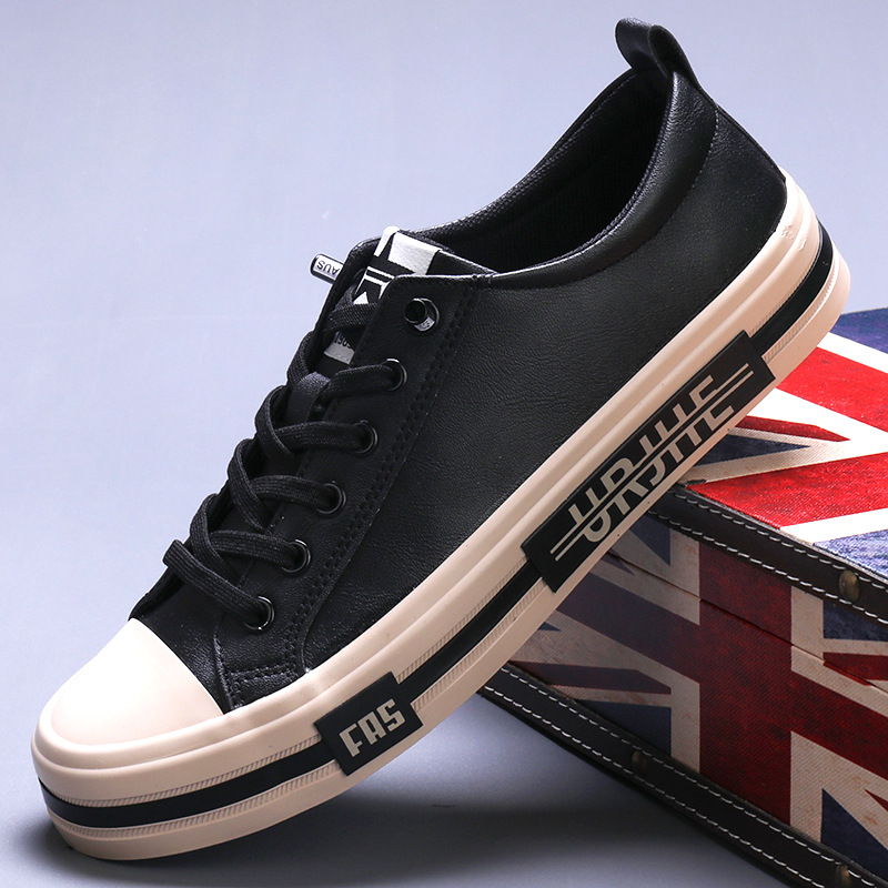 男鞋跨境亞馬遜男士休閒皮鞋潮流寬版皮鞋懶人一腳蹬鬆緊帶皮鞋男