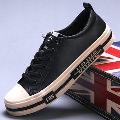 男鞋跨境亞馬遜男士休閒皮鞋潮流寬版皮鞋懶人一腳蹬鬆緊帶皮鞋男