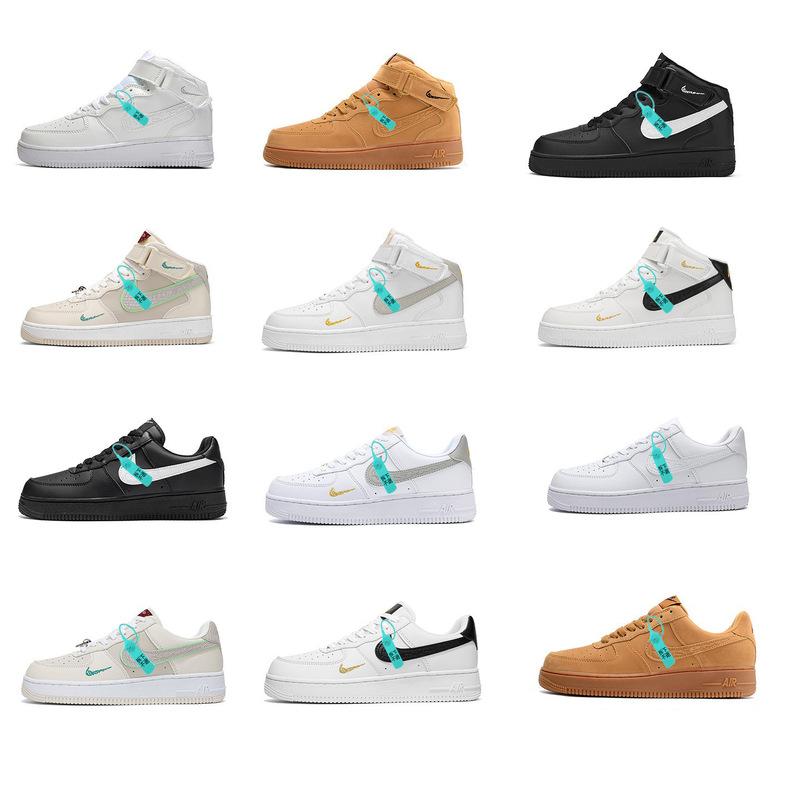 Official Website Genuine Aj Air Force 1 Putian High-Top Men's Shoes Af1 Women's Shoes Height-Increasing White and Black Student Sports Casual Shoes