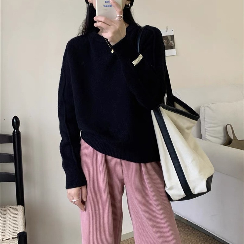 Diseño etiquetado chaqueta de jersey top otoño invierno nuevo estilo coreano relajado suéter glutinoso suave mujer image 11