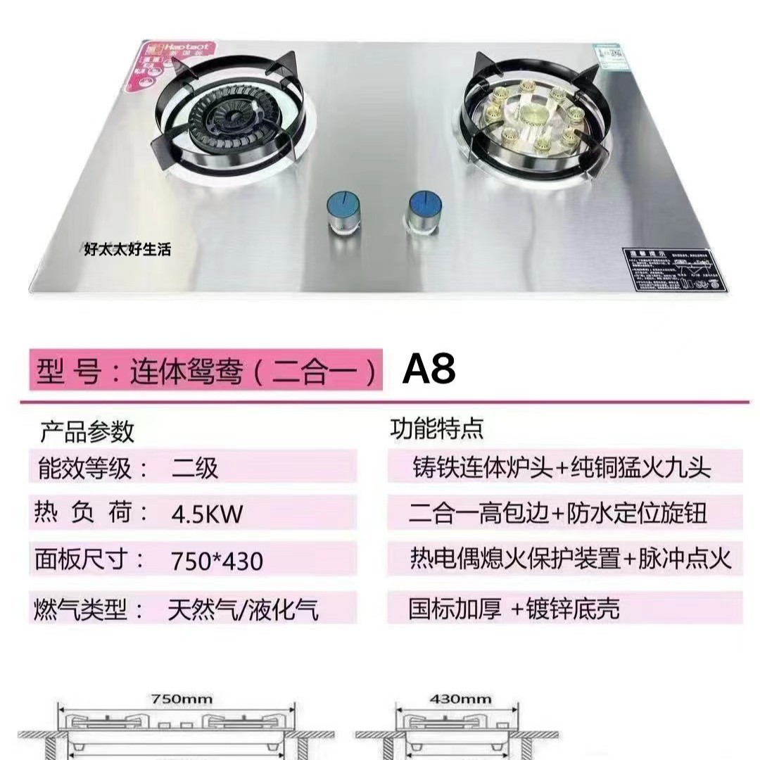 공급 도매 가정용 가스 스토브 스테인레스 스틸 열전대 소화 및 보호 테이블 내장 이중 용도 가스 스토브 가정용 주방 더블 스토브