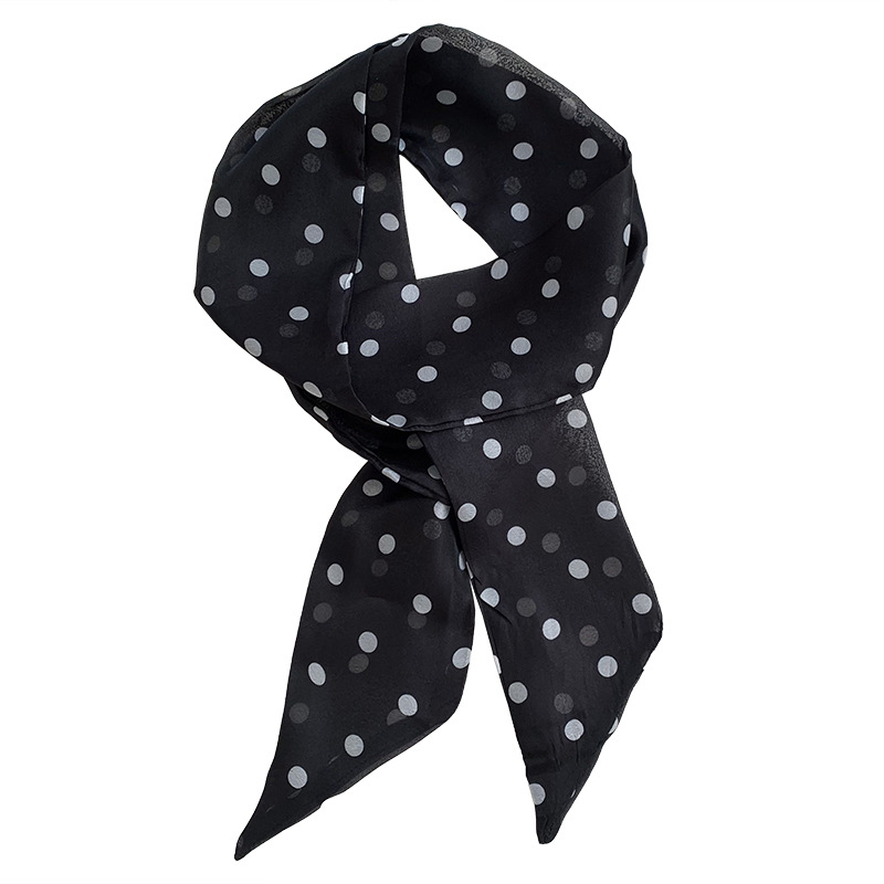 Bufanda de seda para mujer, banda larga, sensación de alta calidad, doble capa, lunares, cinta de moda, bufanda decorativa, bufanda, cinturón para el cabello