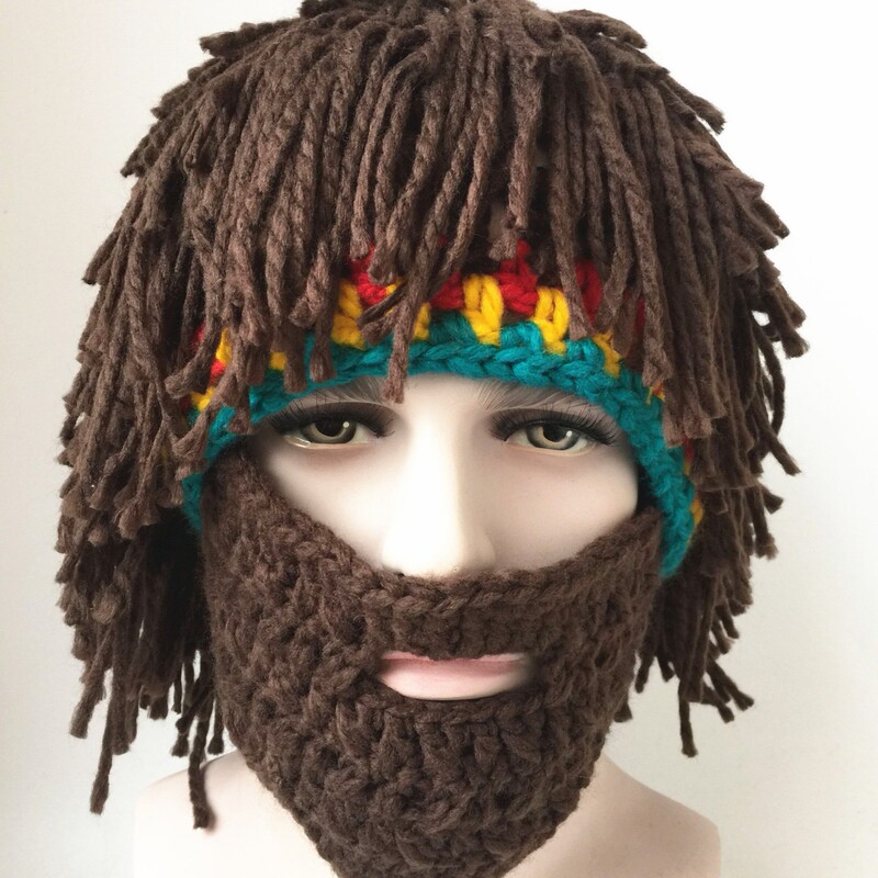 2026 Funny and Creative Handmade Hat Wig Hat Autumn and Winter Unisex Handmade Bearded Rasta Knitted Wool Hat