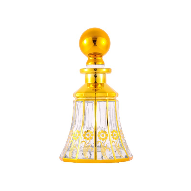 Botella de difusión de vidrio árabe botella de perfume 150ml botella de exhibición de aceite esencial chapado en oro botella de vidrio fragrante botella dividida