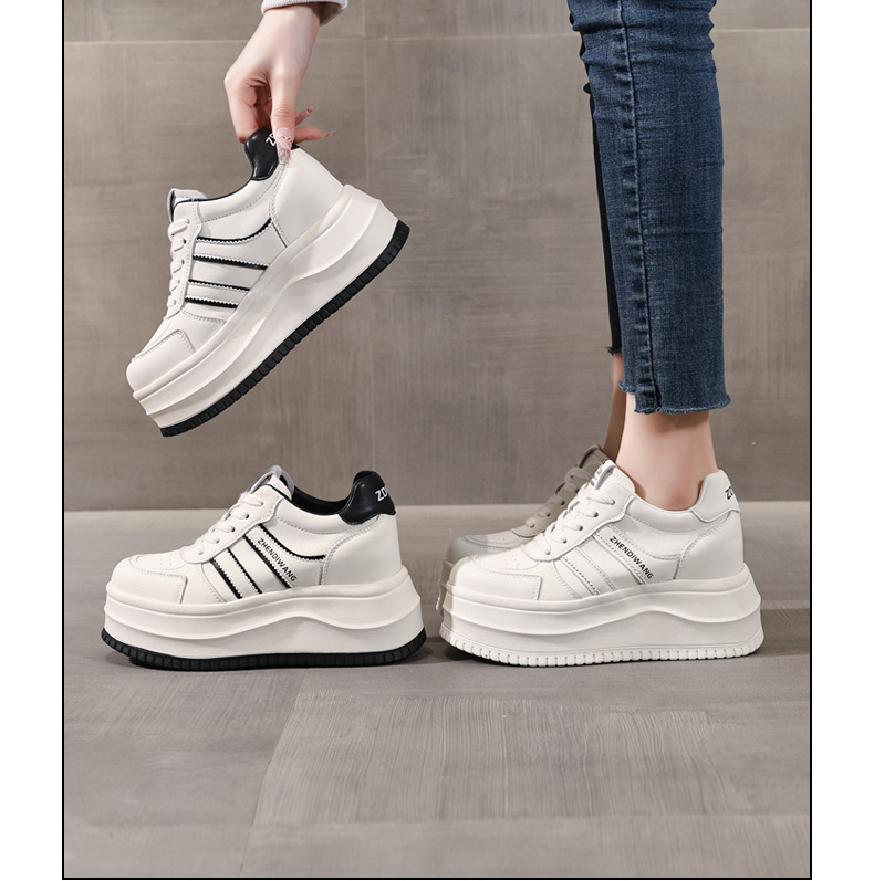 Giày sneaker nữ chunky đế dày phong cách Hàn Quốc, tăng chiều cao, màu trắng basic — màu trắng chi tiết 17