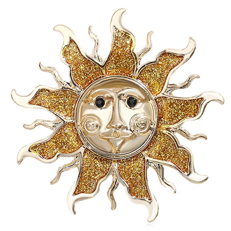 European and American Cross-Border Enamel Sun Brooch Niche High-End High-End Elegant Corsage Retro Pin Clothing Accessories for Women