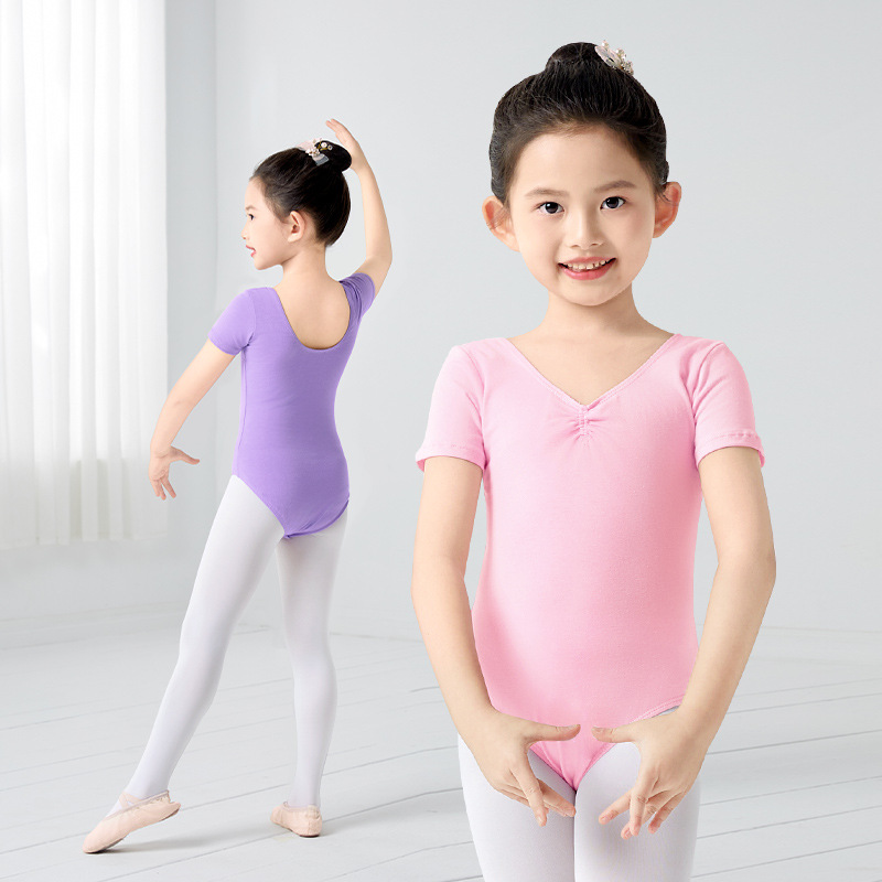 Trajes de baile para niños Trajes de entrenamiento para niñas de verano Trajes de ballet de manga corta Trajes de baile de una pieza para exámenes de danza china
