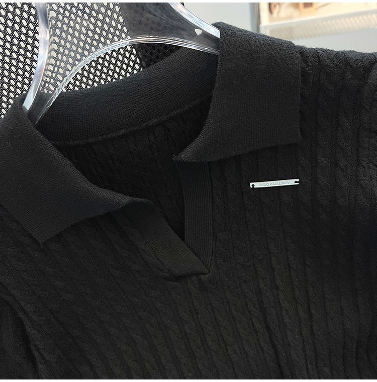 Polo Collar Ice Silk Knit Top For Women, Thin Loose Fit, Slimming, Plus Size, Short Sleeve T-Shirt_ecoleips.com