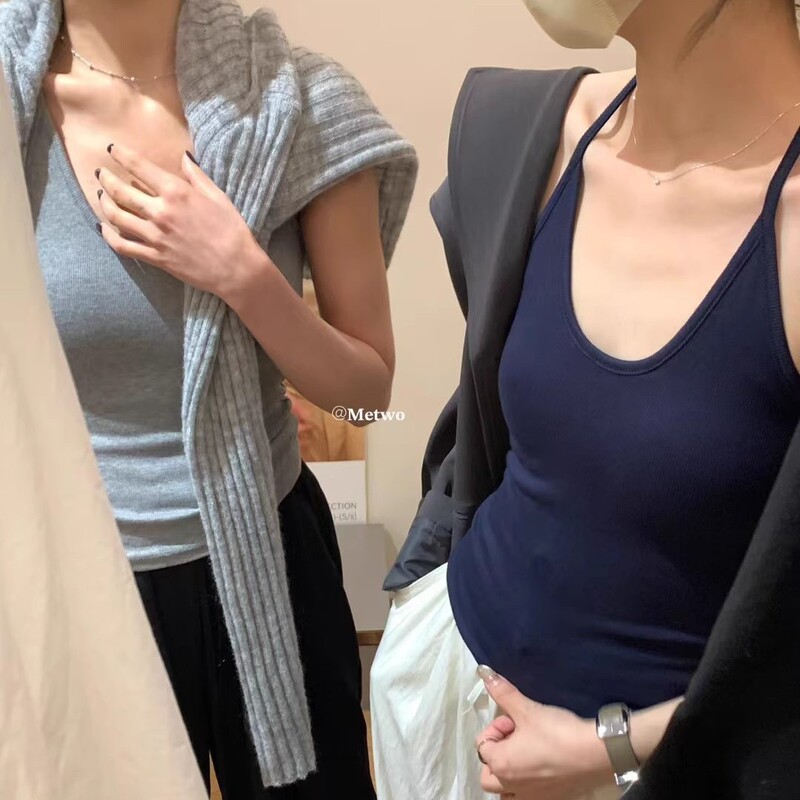 Metwo U-neck Camisole with Chest Pad Summer Thin Outer Wearing Bra Cup