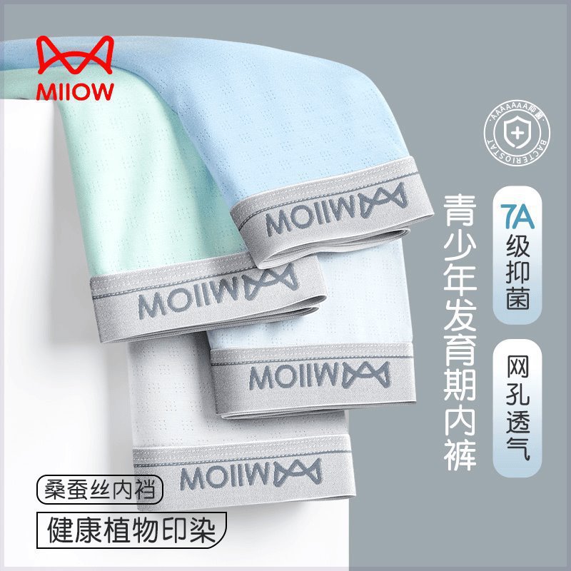 Catman Youth 7A Thin Breathable Mesh Development Period Underwear Medium and Large Children's Mulberry Silk Underwear Silk Rabbit Hair