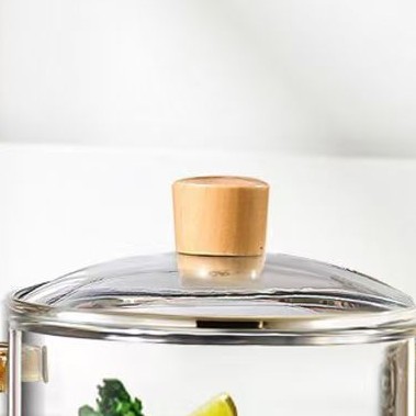 Postal gratuito estilo nórdico de alta borosilicona resistente a altas temperaturas panela de vidrio para curar la salud de los oídos con tapa amarillo y verde mango panela de fideos de espuma de sopa