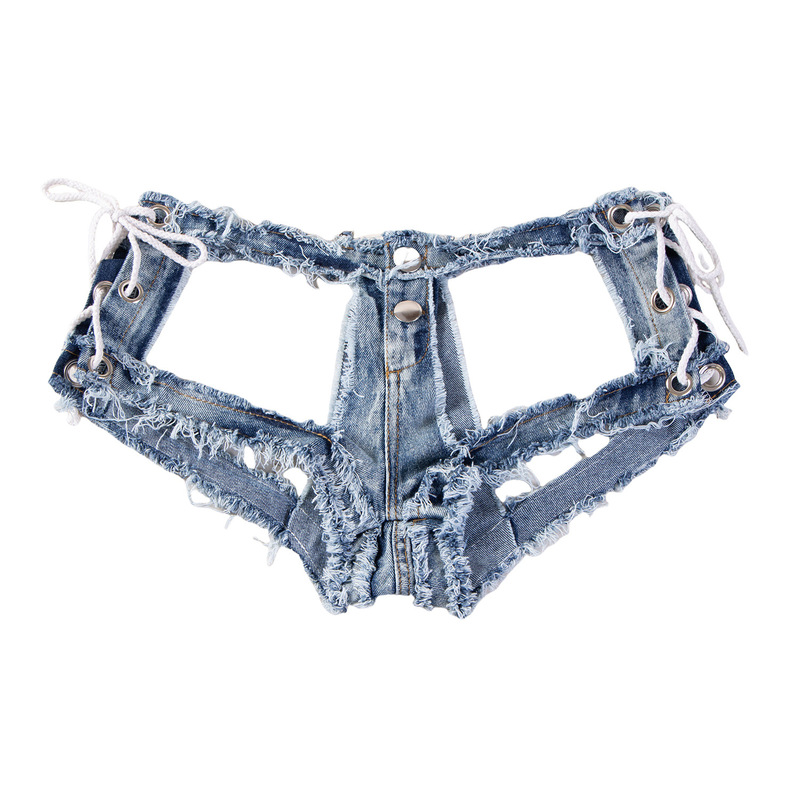 9031 New European and American Rope Jeans Sexy Intimates Denim Shorts Ultra Shorts Low Waist Cut Out Pants Plus Size