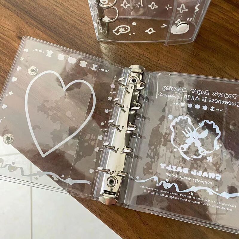 原创ins小清新雨天透明爱心猫猫m5活页本手账本pvc双扣日记本卡册|undefined