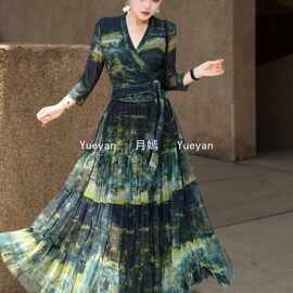 秋季设计水墨画绑带上衣+半身裙两件套时尚百搭温柔