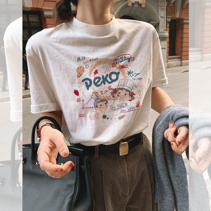 白色棉质短袖t恤女2025年新款春秋装夏季复古港味chic打底衫上衣|undefined