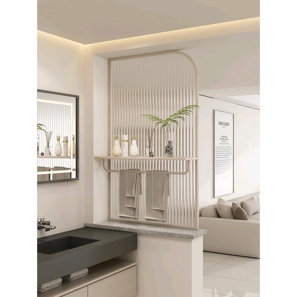 Home Bathroom Sink Dry and Wet Area Iron Screen Shelf Changhong Glass Water Ripple Half Wall Partition