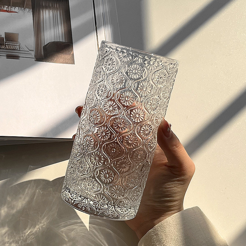 Nicho Zhongins Begonia tallado vasos de vidrio simple hielo americano taza de café latte taza de leche taza de agua casera taza de agua