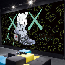 KAWS手绘涂鸦时尚潮牌墙纸个性拍照墙芝麻街嘻哈复古服装店壁纸