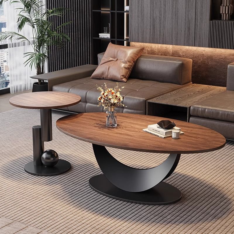 Italiano lujoso mesa de té de madera sólida de nuez sala de estar minimalista de diseño oval mesa de té medieval
