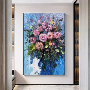 Sentimental Rose Pure Hand-Painted Oil Painting American Restaurant Entrance Bedroom Flower Stereo Decorative Painting Abstract Stereo Painting