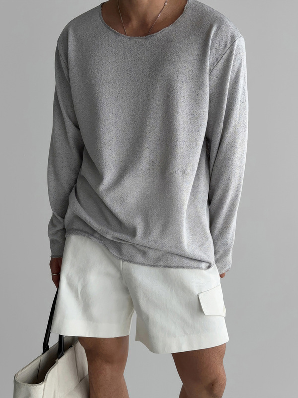 Lightweight and Breathable Sun Protection Blouse Long-Sleeved Knitted T-Shirt Men's Summer American Style Casual Loose T-Shirt